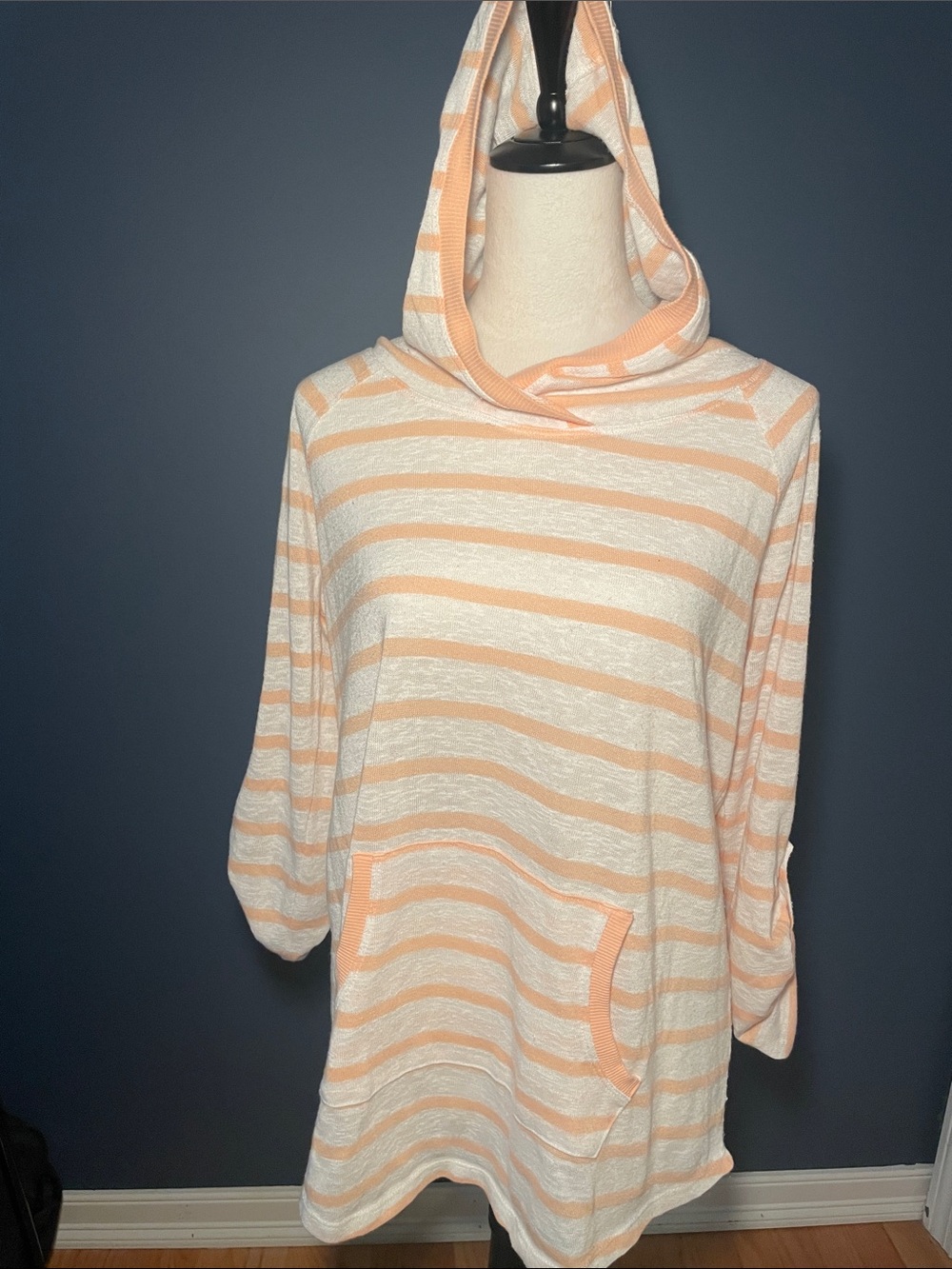 Earth Yoga Striped Peach & Cream Hooded Tunic Sweater